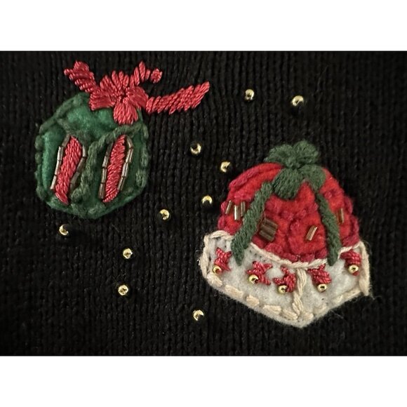 Tiara Int. Women ugly Christmas kitty cat Sweater Black Full Zip VTG sz M - Picture 13 of 16